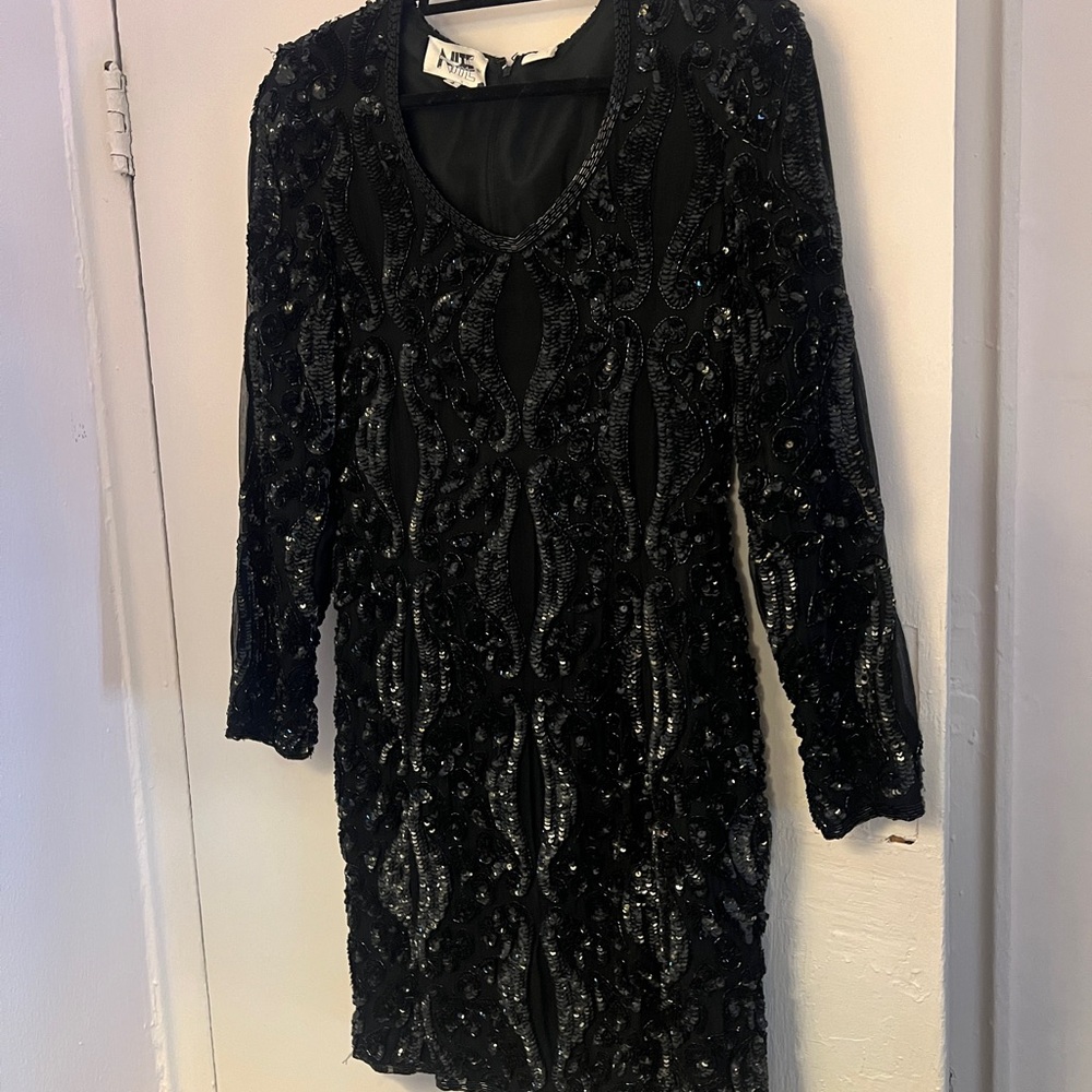Vintage Black Long Sleeve Sequin Dress